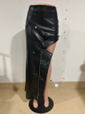 PU Leather Metal Zipper Sexy Split Half-body Skirt YNSF-2679