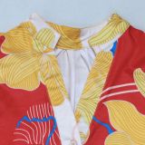 Plus Size  Floral Print V-Neck Patchwork Color Clash Mini Dress NY-3601