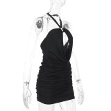 Solid Color Halterneck Backless Mini Dress FL-XY25067MHO
