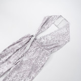 Printed Halterneck Backless Hollow Out Lace-Up Jumpsuit GDSF-J25JP049