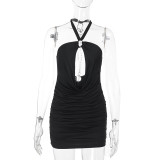 Solid Color Halterneck Backless Mini Dress FL-XY25067MHO