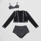 Plus Size Hot Drill Long Sleeve Three Piece Set NY-3508