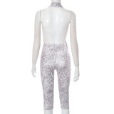 Printed Halterneck Backless Hollow Out Lace-Up Jumpsuit GDSF-J25JP049