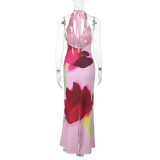 Floral Print Halterneck Backless Maxi Dress FL-XY25130MHO