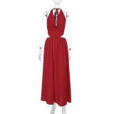 Solid Color Hollow Out Backless Maxi Dress FL-XY25022PFO