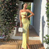 Sexy Hollow Out Split Tube Tops Dress FL-YJ25167DGO