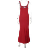 Solid Color Hollow Out Fishtail Dress FL-YJ25183PFO