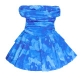 One Shoulder Print Pleated Mini Dress FL-YJ25021PFO
