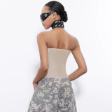 Letter Print Off Shoulder Wrap Chest Tops FL-WQ25053MHO