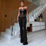 Plus Size Metal buttons V-neck Two-piece Pants Set NY-3598