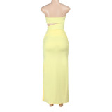 Sexy Hollow Out Split Tube Tops Dress FL-YJ25167DGO