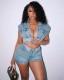Denim Color Block Fashion Two Piece Shorts Set GSMJ-8006