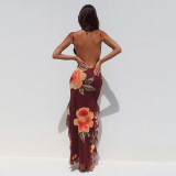 Floral Mesh Flutter Split Maxi Dress FL-XY25008DGO