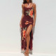 Floral Mesh Flutter Split Maxi Dress FL-XY25008DGO