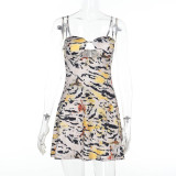 Tiger Stripe Hollow Out Sling Mini Dress FL-XY25060MHO