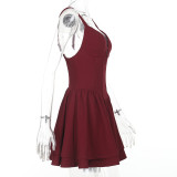 Solid Color V Neck Sleeveless Mini Dress FL-XY25137MHO
