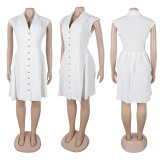 Plus Size Solid Color Single-breasted Midi Dress NY-3612
