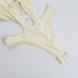 Pearls Hollow Out Solid One Piece Swimsuit FL-XY25152MHO