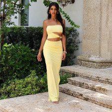 Sexy Hollow Out Split Tube Tops Dress FL-YJ25167DGO