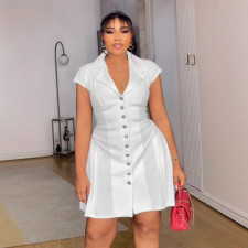 Plus Size Solid Color Single-breasted Midi Dress NY-3612