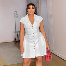 Plus Size Solid Color Single-breasted Midi Dress NY-3612