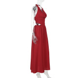 Solid Color Hollow Out Backless Maxi Dress FL-XY25022PFO