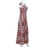 Deep V Neck Print Backless Maxi Dress FL-WQ25135MHO