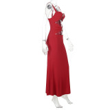 Solid Color Hollow Out Fishtail Dress FL-YJ25183PFO
