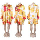 Plus Size  Floral Print V-Neck Patchwork Color Clash Mini Dress NY-3601