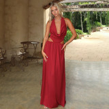 Solid Color Hollow Out Backless Maxi Dress FL-XY25022PFO