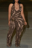 Plus Size Backless Tassel Loose Print Jumpsuit NY-3611