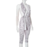Printed Halterneck Backless Hollow Out Lace-Up Jumpsuit GDSF-J25JP049