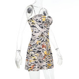 Tiger Stripe Hollow Out Sling Mini Dress FL-XY25060MHO