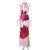 Floral Print Halterneck Backless Maxi Dress FL-XY25130MHO