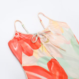 Hollow Out Print Backless Sling Long Dress FL-WQ25123PFO