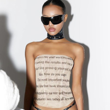 Letter Print Off Shoulder Wrap Chest Tops FL-WQ25053MHO
