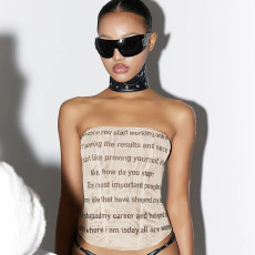 Letter Print Off Shoulder Wrap Chest Tops FL-WQ25053MHO