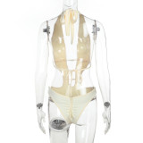 Pearls Hollow Out Solid One Piece Swimsuit FL-XY25152MHO