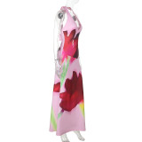 Floral Print Halterneck Backless Maxi Dress FL-XY25130MHO