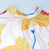 Plus Size  Floral Print V-Neck Patchwork Color Clash Mini Dress NY-3601