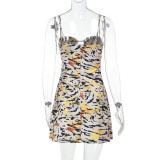 Tiger Stripe Hollow Out Sling Mini Dress FL-XY25060MHO