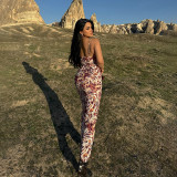 Deep V Neck Print Backless Maxi Dress FL-WQ25135MHO