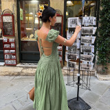Sexy Backless Tie Up Solid Midi Dress FL-JY25202PFO