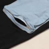 Plus Size V Neck Patchwork Contrast Color Loose Jumpsuit NY-3600
