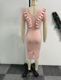 Plus Size Ruffled Lace Split Midi Dress NY-11035