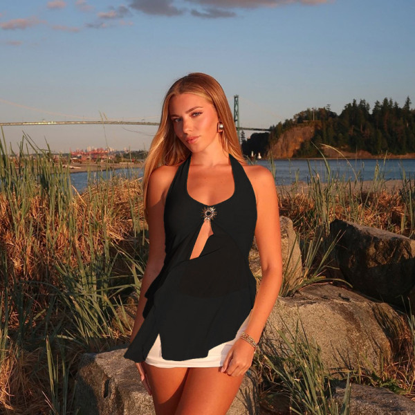 Sexy Halterneck Mesh Tank Tops FL-JY25013PFO