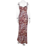 Deep V Neck Print Backless Maxi Dress FL-WQ25135MHO