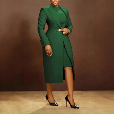 Plus Size Lapel Split Blazer Vest Dress Two Piece Set NY-3370