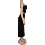 Sexy Solid Tub Top And Split Long Skirt 2 Piece Set BY-7321
