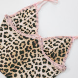 Leopard Print Lace Patchwork Two Piece Short Set GDSF-D25ST139